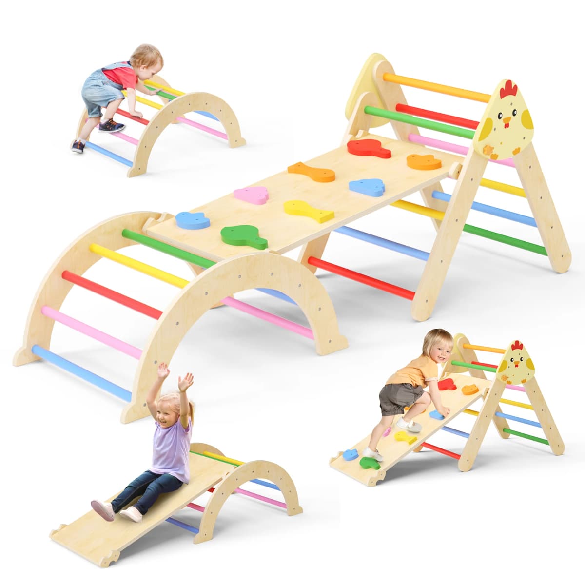7-in-1 Toddler Climbing Frame Playground Indoor Play Gym For Kids Training Baby Wooden Slide