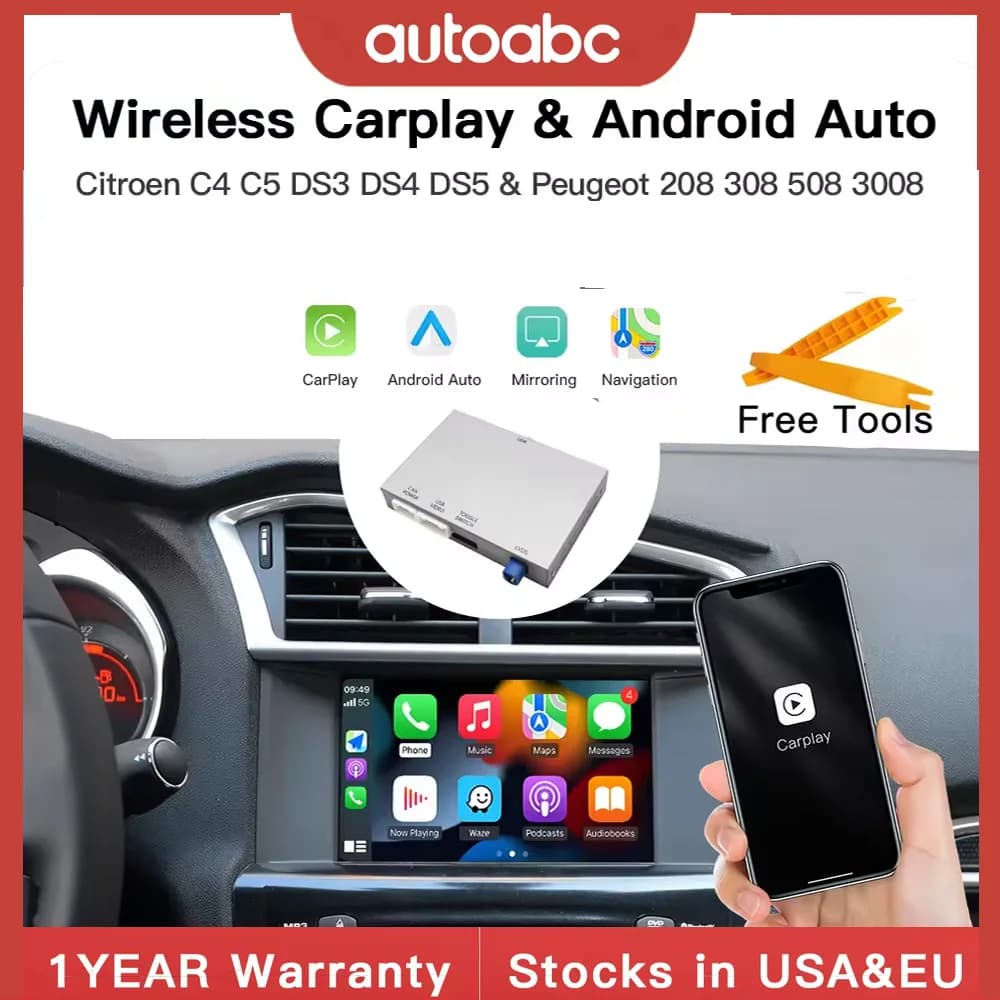 AUTOABC 2025 Wireless Carplay adapter Android Auto For Peugeot&Citroen SMEG 208 308 508 &C4 Ds3 Ds5 support Reverse Camera Suppo