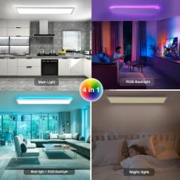 LED Panel Ceiling Light 100x25cm 30W, Dimmable with Remote, RGB Backlight, 3000K-6500K for Living Room, Office, Etc.