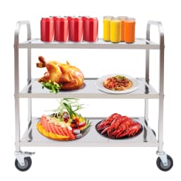 3 Tiers Storage Trolley Stainless Steel Service Trolley With Wheels Shelf Rack Storage Cart On Wheels For Restaurants Kitchens