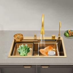 Kitchen Sink Rust-Resistant Sink with Pull-Out Faucet Soundproofing Effect for Home/Kitchen/Canteen/Hotel/Bar