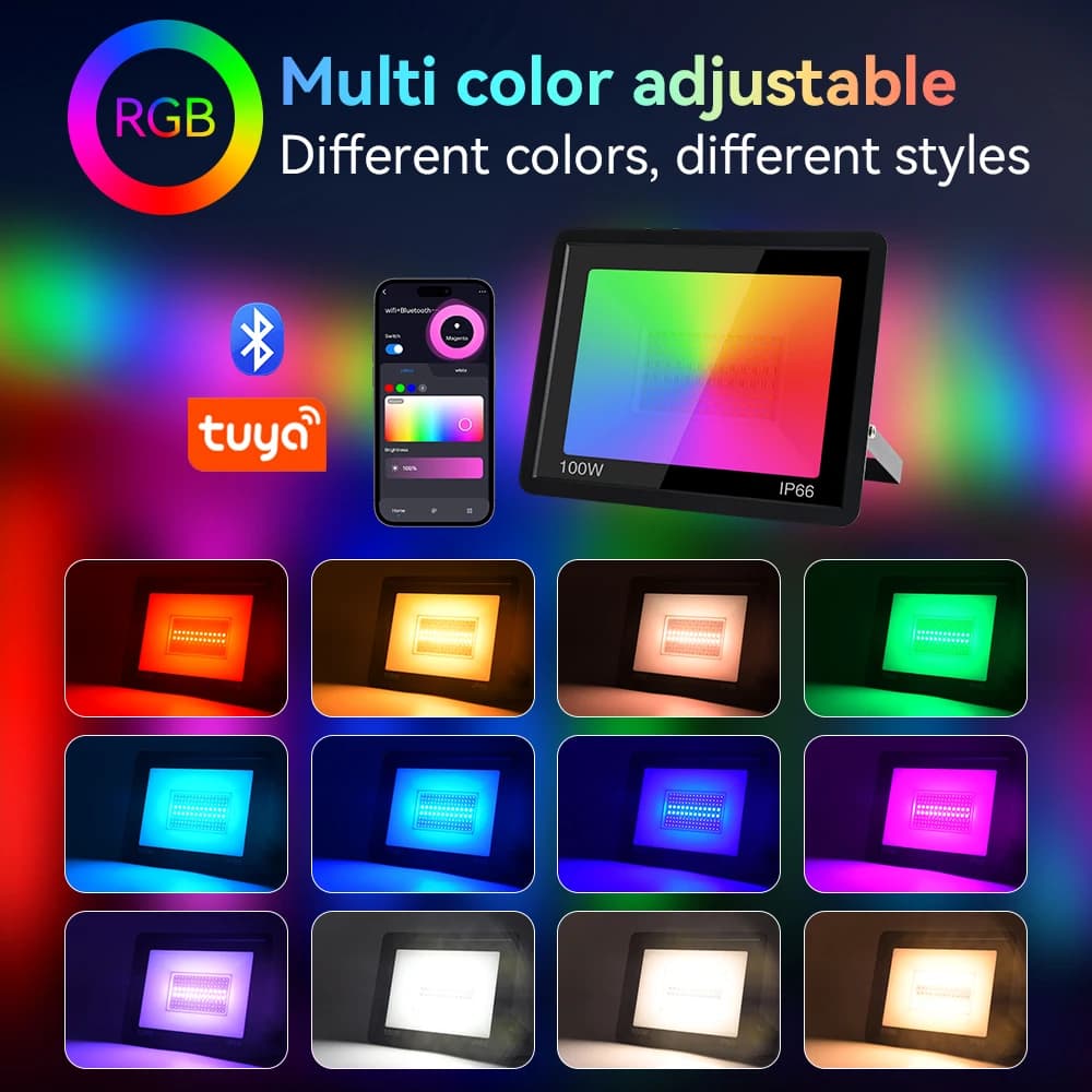 TUYA Smart Control Floodlight RGB Waterproof Light 100W Outdoor Light LED Flood Light For Garden Yard Decor WIFI Connect