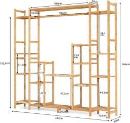 Bamboo Plant Shelf, Standing Shelf with 9 Levels, Room Divider, Flower Shelf with Hanging Frame,167 x 30 x 166 cm