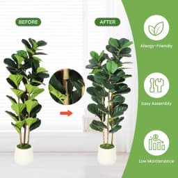 5ft -7ft Faux Fiddle Leaf Fig Tree with White Pot, Faux Trees with Artificial Plants Lifelike Fake Tree for Home Office Decor