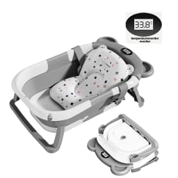 Folding Baby Bathtub with Integrated Thermometer, Non-slip Cushion, Portable Travel Shower, Bath Pool,Baby Bath Accessories
