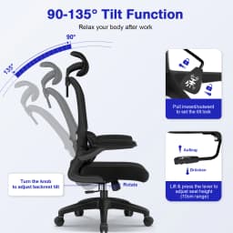 AUTHMIC Ergonomic Office Chair -135° Recline & Height-Adjustable Seat, Foldable Arms, Adjustable Headrest, Home Office Chair
