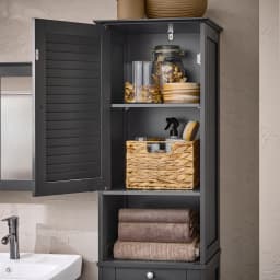 SoBuy BZR124 High wardrobe with fold-out laundry bag bathroom wardrobe narrow laundry wardrobe bathroom shelf bathroom furniture