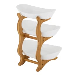 3-Stage Tray Universal Bamboo Wood Removable With Stand For Kitchen Dessert Snacks Fruit Sweets Vegetables White