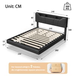 Rosahqnda Upholstered Double Bed 140-160*200cm Adjustable Storage Headboard Functional Bed Hydraulic Storage Bed Frame PU Black