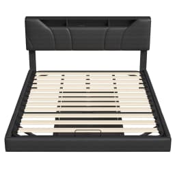 Rosahqnda Upholstered Double Bed 140-160*200cm Adjustable Storage Headboard Functional Bed Hydraulic Storage Bed Frame PU Black