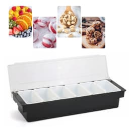 Stainless Steel Ingredient Container 6 Inserts Ingredient Box Side Dish Container for Bar Home