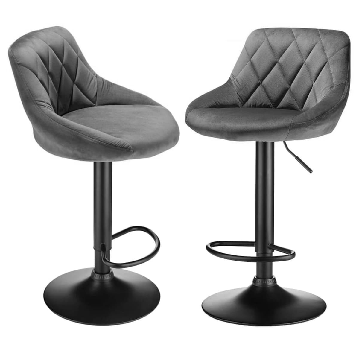 Set of 2 Velvet Bar Stools. Modern Design Kitchen Chair with Height Adjustable Seat, 360° Swivel and Footrest