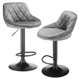 Set of 2 Velvet Bar Stools. Modern Design Kitchen Chair with Height Adjustable Seat, 360° Swivel and Footrest