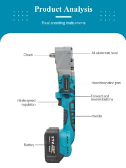 300N·m Brushless Ratchet Right Angle Wrench Cordless Driver 90° Electric Impact Wrench 3CM Narrow Head for Car/Mechanical Repair