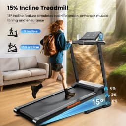 Formill FT61 3.0HP Foldable Treadmill, 15% Incline, 13.5km/h, 17×43Inch Belt, 300lbs Load, Silent, LCD, Shock-Absorbing for Home