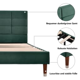 Upholstery bed double bed with slatted frame 140x200cm padded bed frame with headboard dark green velvet, for adults & youthful