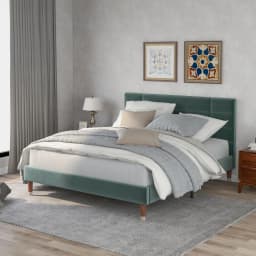Upholstery bed double bed with slatted frame 140x200cm padded bed frame with headboard dark green velvet, for adults & youthful