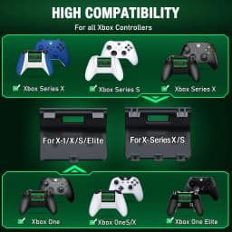 DinoFire S06 Xbox Controller Battery Pack - 2x 1200mAh Rechargeable, High Speed Charging Station, Black