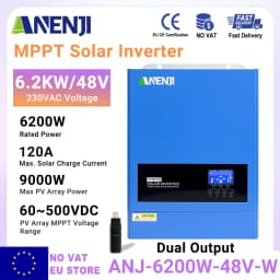 ANENJI 6.2KW Hybrid Solar Inverter 230V 48V Pure Sine Off Grid On Grid Inversor Dual Outputs 120A MPPT Solar Charge Controller With WIFI For PV Solar Panels