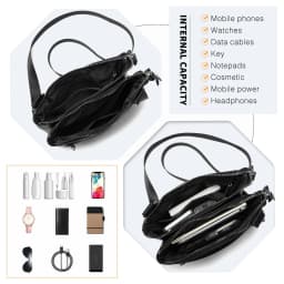Miss Lulu WOMEN'S Shoulder Bag-Medium Mobile Phone bag with Adjustable Strap & Multiple Compartments, Black