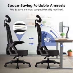 AUTHMIC Office Chair - Foldable Armrests, Reclining Backrest, Adjustable Headrest, Adjustable Lumbar, Max 150kg, Desk chair
