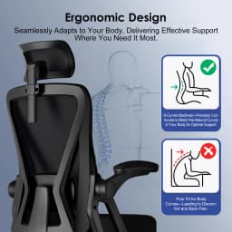 AUTHMIC Office Chair - Foldable Armrests, Reclining Backrest, Adjustable Headrest, Adjustable Lumbar, Max 150kg, Desk chair