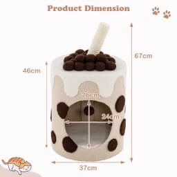 Cat tree with sisal posts and play balls, cute milk tea shape, 37x37x67cm coffee
