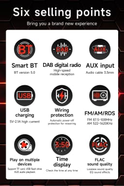 ESSGOO 1DIN DAB+ Universal 12V - 14 Car HD Radio RDS AM FM Double USB Handsfree TF SD AUX-IN Bluetooth 5.0 With Remote Control
