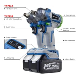Kamolee 1200N.M Torque Brushless Electric Impact WrenchIn 1/2 1/4 Lithium-Ion Battery