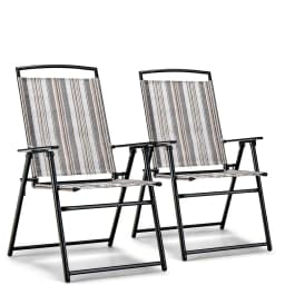 Set of 2 Garden Chairs, High-Backed Folding Chairs with Armrests, Balcony Chairs with Breathable Fabric, Patio Chairs