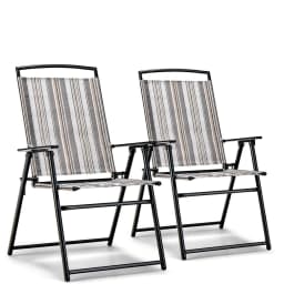 Set of 2 Garden Chairs, High-Backed Folding Chairs with Armrests, Balcony Chairs with Breathable Fabric, Patio Chairs