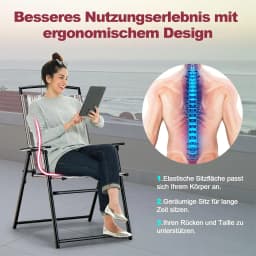 Set of 2 Garden Chairs, High-Backed Folding Chairs with Armrests, Balcony Chairs with Breathable Fabric, Patio Chairs