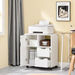 Sobuy Fbt105-W Printer Cart with 2 Drawers & 1 Door File Cabinet Rolling Container Office Cart Side Cart Office Container White