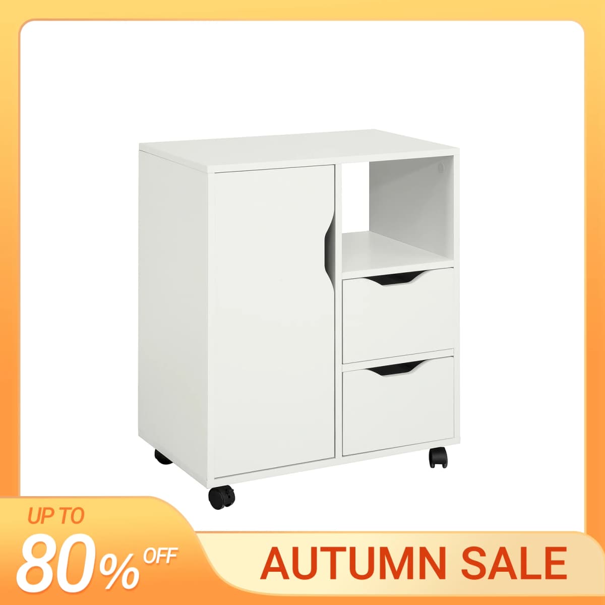 Sobuy Fbt105-W Printer Cart with 2 Drawers & 1 Door File Cabinet Rolling Container Office Cart Side Cart Office Container White