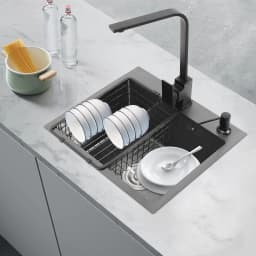 45x40cm 201 Stainless Steel Large Capacity Kitchen Sink Stainless Steel rustproof Sink Faucet with Drains Black