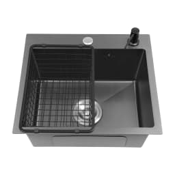 45x40cm 201 Stainless Steel Large Capacity Kitchen Sink Stainless Steel rustproof Sink Faucet with Drains Black
