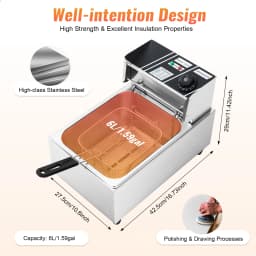 6L 2.5kw Stainless Steel Single Tank Electric Fryer Electric Submersible Fryer for Making Chips, Fried Chicken