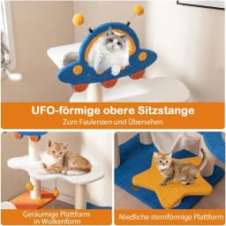 Small Space Theme Cat Tree with UFO Platform, Toy, Sisal Scratching Posts, Hammock & Space Capsule, Cat Scratching Post
