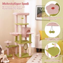 148 cm Cat Scratching Post, Flower Theme, Multi-Tier Cat Tree with Cat Cave, Hammock, Sisal Posts, Scratching Board, Ball