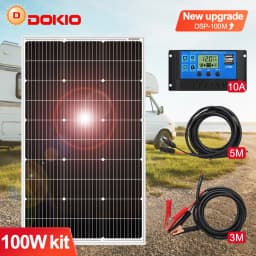 DOKIO 18V 100W Solar Panels/100W Monocrystalline Kit 100 Watt Photovoltaic Waterproof Cell Panel For RV/Home/12V Battery