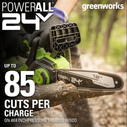 Greenworks 24V 12" Brushless Cordless Compact Chainsaw Great For Storm Clean-Up, Pruning, and Firewood / 125+ Compatible Tools