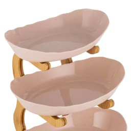 3-Stacked Fruit Bowls Plate Oval Bamboo Wood Stand Fruit Basket Bamboo Stand Holder, Fruit Snack Cake Stand (Brown)