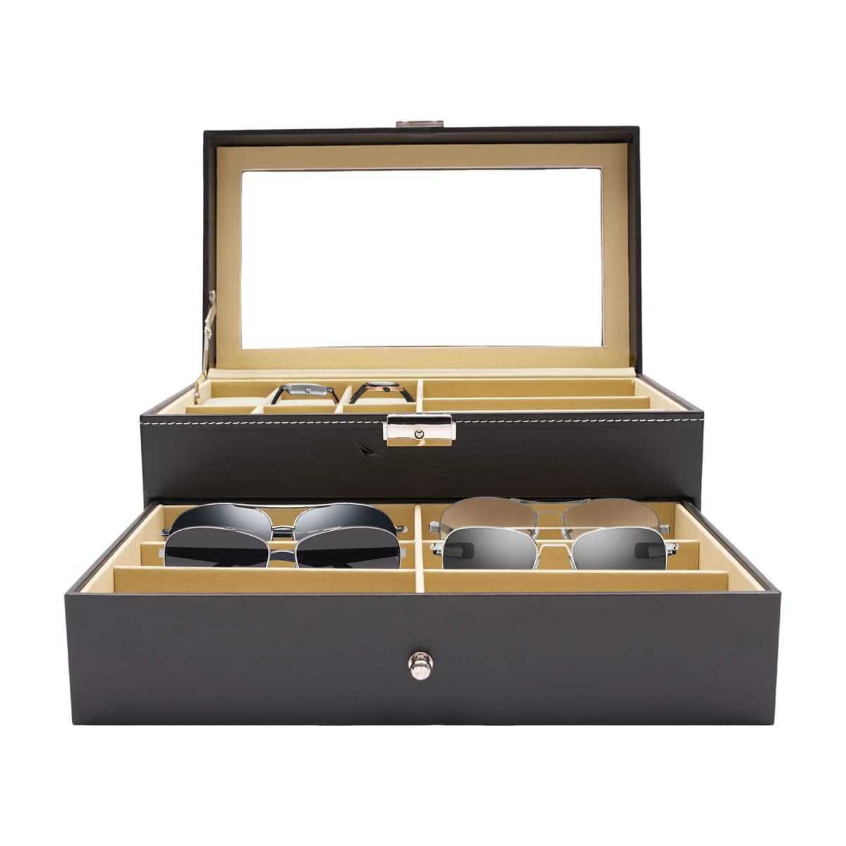 Watch Box, Display Watch and Sunglasses Jewellery Box, 6 Watch Box Jewellery Case and 9 Slots Sunglasses Organiser, Glasses Case