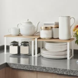 2Pcs Cabinet Organizer Spice Shelf Multipurpose Stackable Counter Rack Large Capacity Condiment Shelf Pantry Cosmetic Cupboard