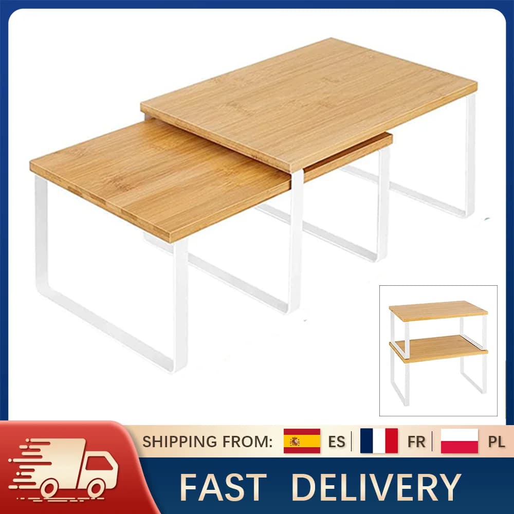 2Pcs Cabinet Organizer Spice Shelf Multipurpose Stackable Counter Rack Large Capacity Condiment Shelf Pantry Cosmetic Cupboard