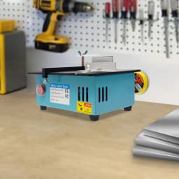 Mini Table Saw 0-90° Cutting Angle Adjustable Small Table Saw w/ 4 Blades 5000r/min Mini Table Saw for DIY Cutting 