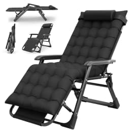 Zero Gravity Chair Reclining Camping Lounge Chair W/Removable Cushion Reclining Patio Chairs Folding Recliner for Indoor Outdoor