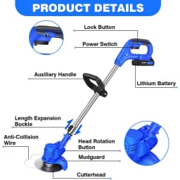 DayPlus 21V Metal Blade Cordless Strimmer Grass Trimmers With 10 Metal Blades 125mm Cutting Diameter for Lawn Garden