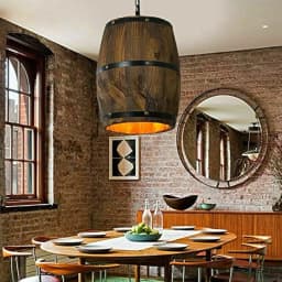 Industrial Retro Wooden Wine Barrel Pendant Light Lamp Ceiling Lamp Pendant Light E26 Ceiling Pendant Light(Bulb Not Included)