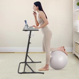 Adjustable Standing Desk with Cup Holder, Height Adjustable Laptop Workstation for Home Office, Fits Exercise Bike & Treadmill, Portable Fitness Desk with Caster Wheels